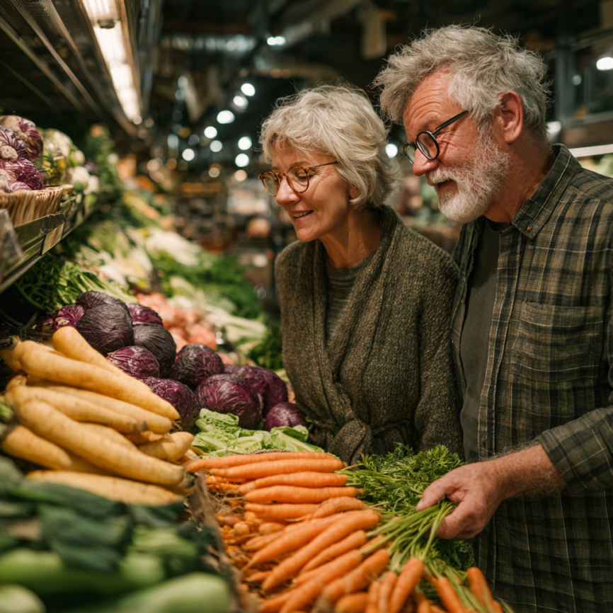 Старша жінка готує здорову їжу на кухні